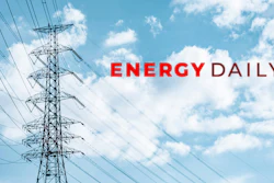 Energy Daily logo text overlaid on high-voltage transmission tower against blue sky with clouds