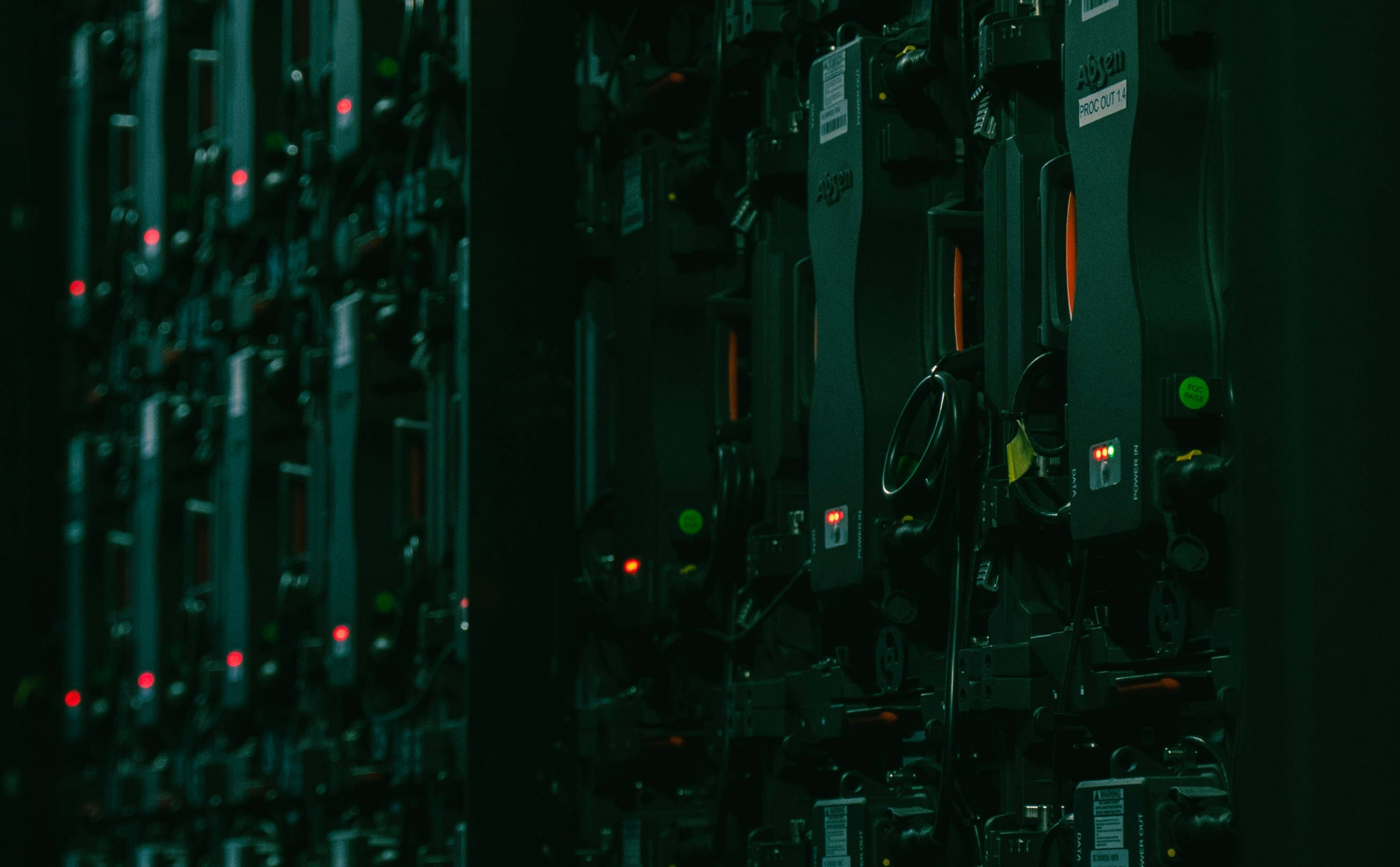 Electronic equipment panel with illuminated red and green indicator lights