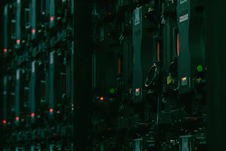 Electronic equipment panel with illuminated red and green indicator lights