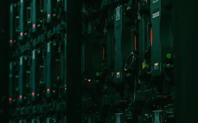 Electronic equipment panel with illuminated red and green indicator lights